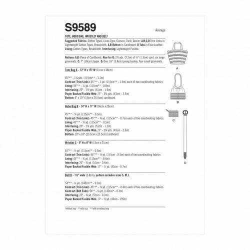 Simplicity Sewing Pattern 9589, Bags, Belts OS (One Size Only) - Intermediate