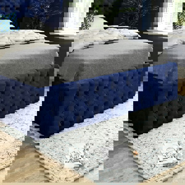 Casa Magna Florence Wide Winged Upholstered Soft Velvet Bed Frame - Blue