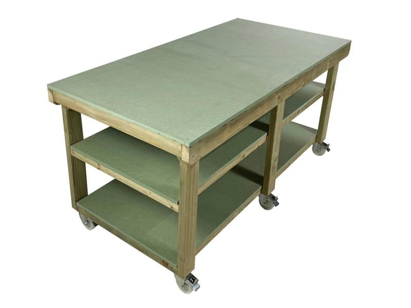 Arbor Garden Solutions Wooden UniMDF Top Workbench Depth-3ft With Wheels and Double Shelf