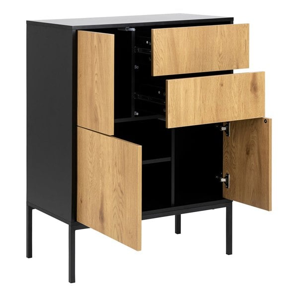 Furniture To Go Seaford 3 Door 2 Drawer Sideboard in Black & Oak