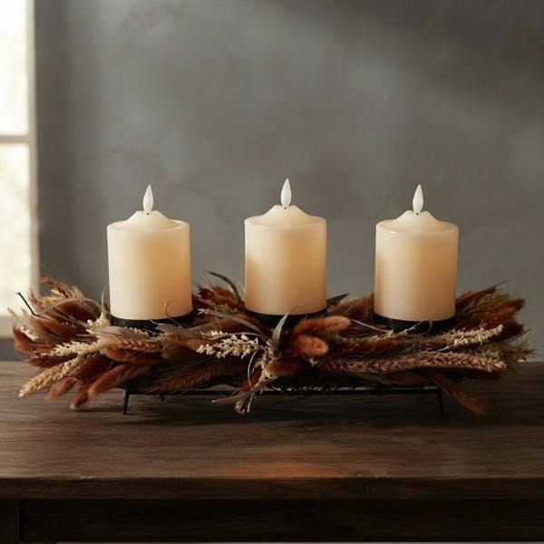 Garden Greatness Autumn Dried Auburn Wheat Grass Candle Holder Centrepiece