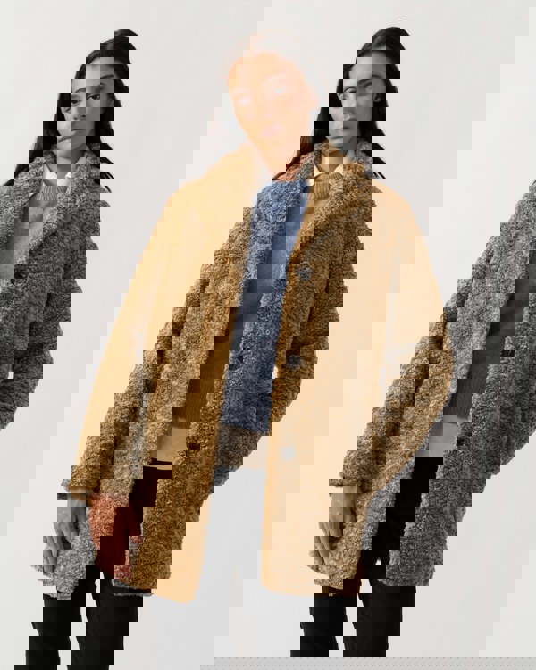 Samsoe & Samsoe Natja Womens Faux Fur Teddy Bear Coat - CHO - Designer Womens Coats