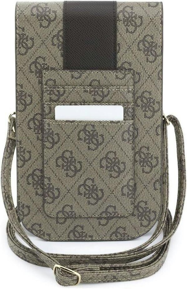 Guess 4G Round Classic Logo Stripes Universal Phone Pouch with Strap Brown - GUWB6PG4S4RW