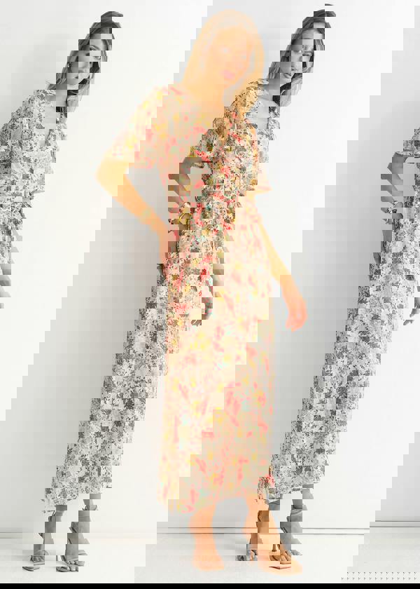 Gini London Multi Floral Jacquard Chiffon Midi Dress