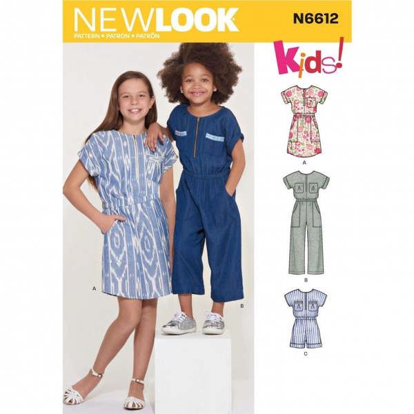 New Look Sewing Pattern 6612, Dresses, Jumpsuits for Kids, Teenagers, A (3-4-5-6-7-8-10-12-14) - Intermediate