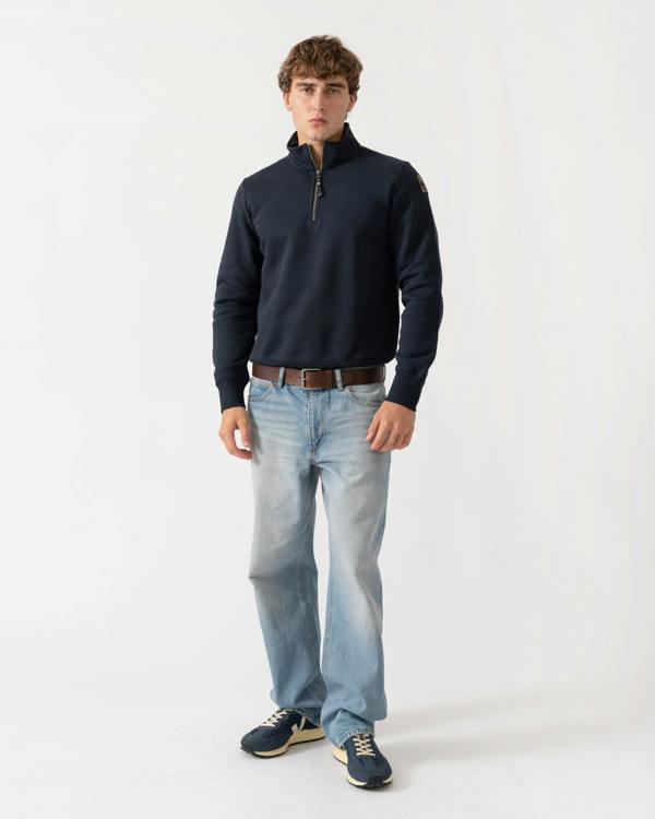 Outfit shot of Parajumpers Broad Peak Mens Quarter Zip Sweatshirt - Blue Navy 316
