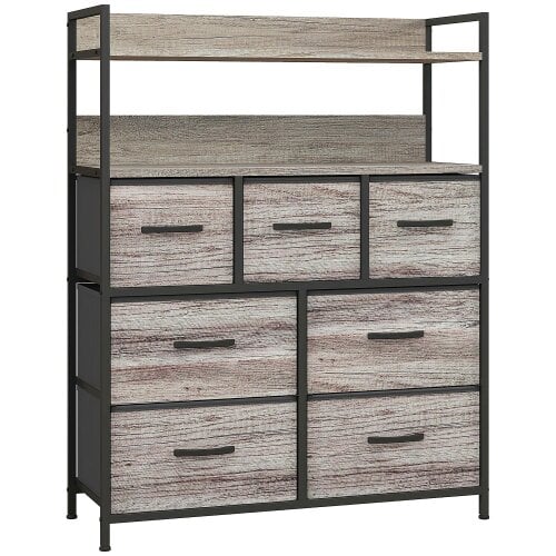 Wyld Haus Norale Fabric And Wood Grey Wood Effect 7 Drawer Rustic Storage Chest