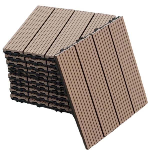 Gr8 Garden Gr8 Home 11 Pack WPC Stripe Composite Interlocking Decking Tiles – Outdoor Garden Flooring