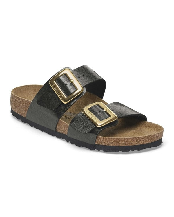 Birkenstock Sydney Cushion Big Buckle Womens Birko-Flor Patent Sandals - Graceful Licorice
