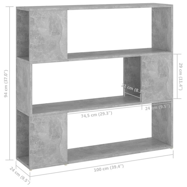 Berkfield Book Cabinet Room Divider Concrete Grey 100x24x94 cm