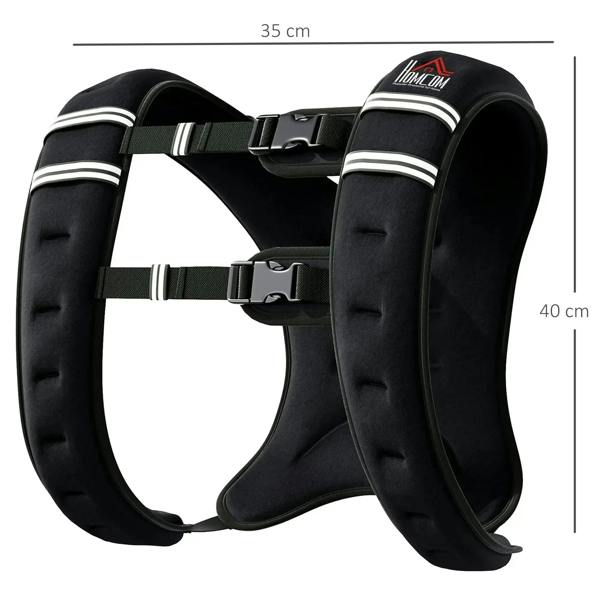 Black weighted vest with two buckled straps and reflective striping
