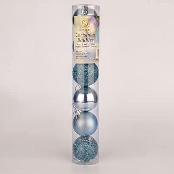 Shatchi Light Blue Shatterproof Christmas Baubles Set, 60mm Tree Decorations in 6 or 18 Pack Sizes