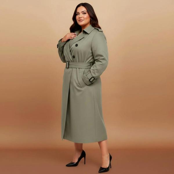 Sylvia Piechulla Plus Size Olive Green Water-Repellent Trench Coat | Oversized Relaxed Fit
