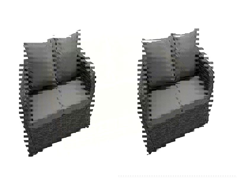 Fimous 3 Seater Sofa Reclining Chair Coffee Table Set Rattan Garden Outdoor Furniture Set with 2 Side Tables Big Stool Dark Grey Mixed