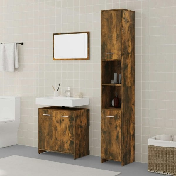 Berkfield 3 Piece Bathroom Furniture Set Smoked Oak Engineered Wood