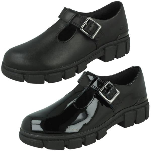 Clarks Girls Clarks Chunky Sole T-Bar School Shoes Evyn Bar K
