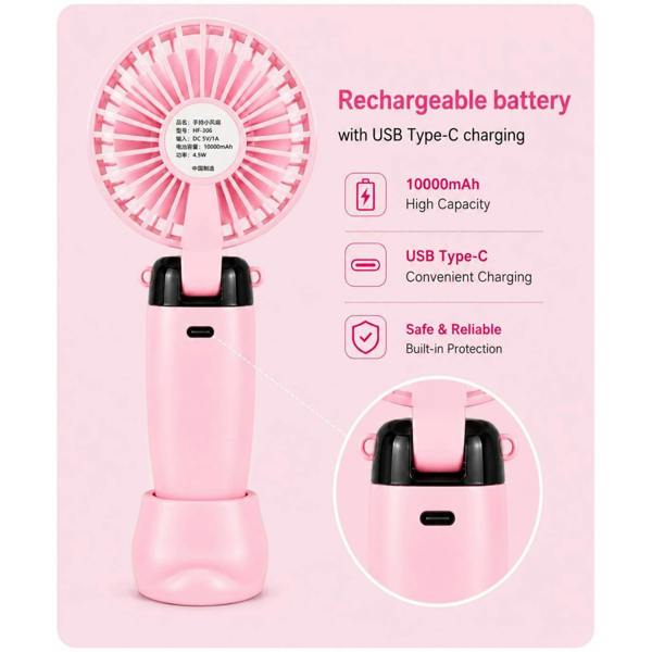 Dyzi Portable Handheld Mini Fan Rechargeable with Stand USB C 3 Speed
