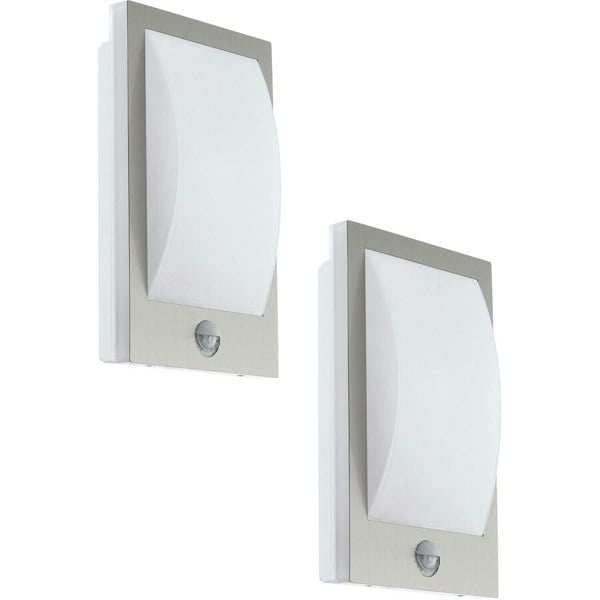 2 PACK IP44 Outdoor Wall Light & PIR Sensor Stainless Steel & White 12W E27 Loops