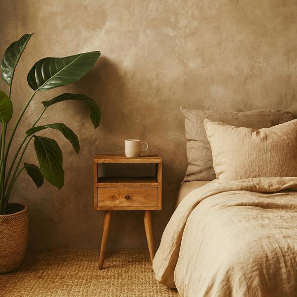 Wyld Haus Parma Mini Oak Mango Wood Bedside Table with Drawer and Open Shelf