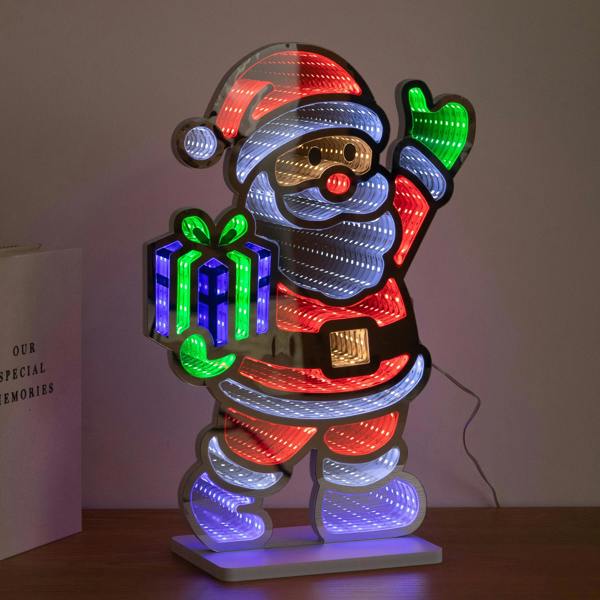 Samuel Alexander 40cm Santa Infinity Mirror Light Christmas Decoration with LEDs