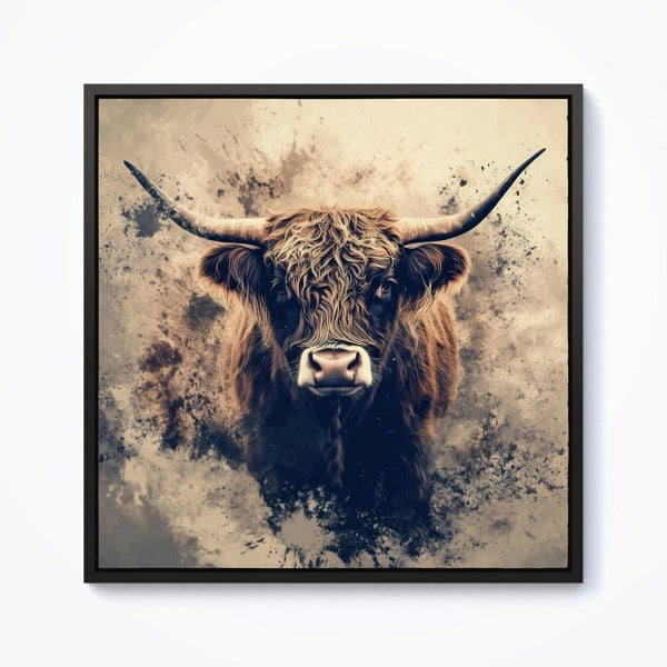 Warren Reed Moody Splashart Highland Cow Framed Canvas