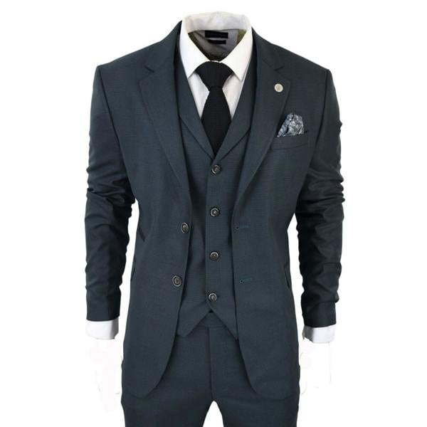 TruClothing Men's 3 Piece Olive Prince Of Wales Check Suit