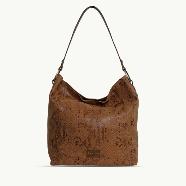 Assots London 'Esme' Brown Python Snake Real Leather Slouchy Hobo Bag