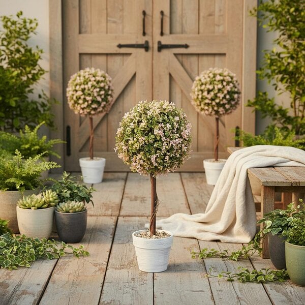 Wyld Haus Lovea Set Of 2 Artificial Murraya Flower Plants In Pots H8 60cm Cream White