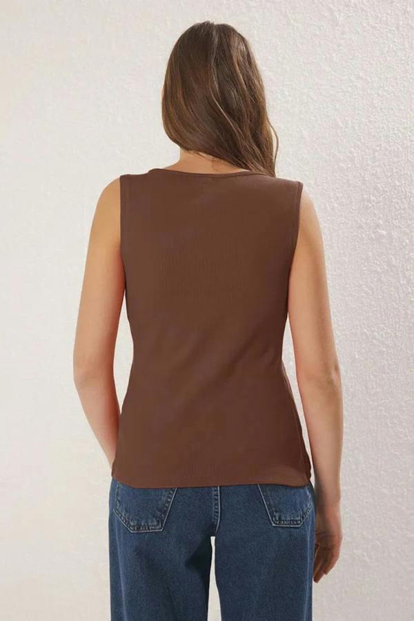 Hoxton Gal Buttoned Asymmetric Fitted Ribbed Stretch Knit Blouse