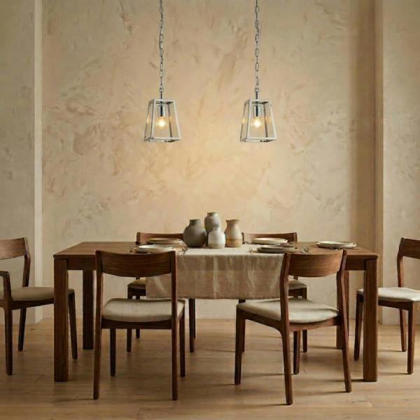 Classic Lantern Pendant Lamp in Polished Chrome with Clear Glass Sides Image 6