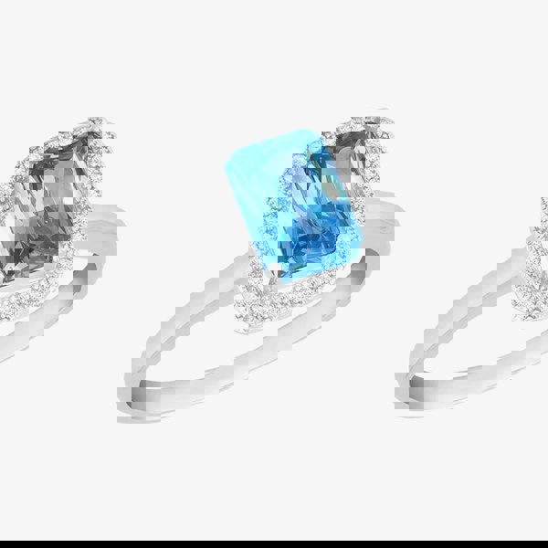 T. H. Baker Silver Blue Cubic Zirconia Rectangular Halo Ring 8.84.1161