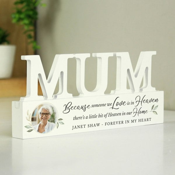 Personalised Memento Company Personalised Botanical Memorial Photo Upload Wooden Mum Ornament