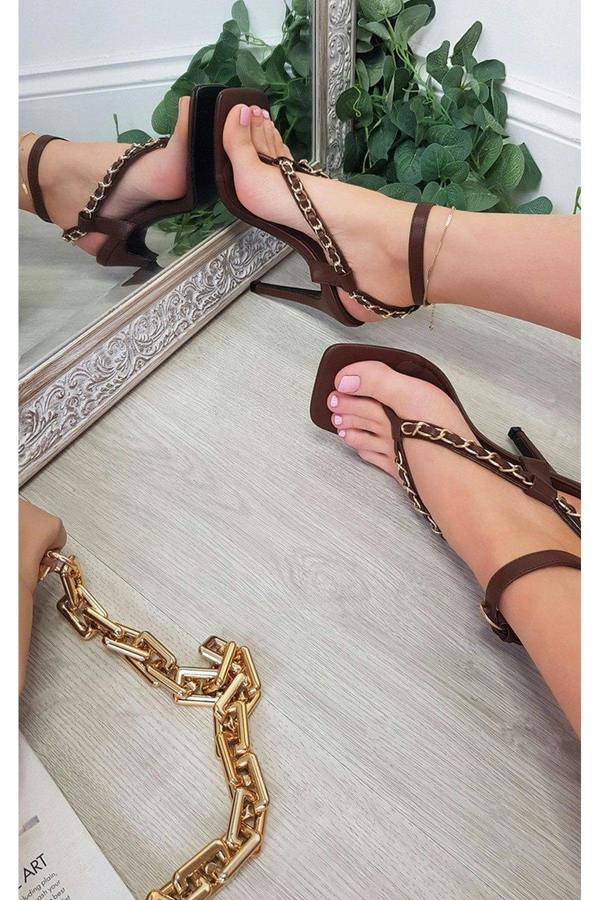 Taylor Strappy High Heels With Chain Detail - Brown