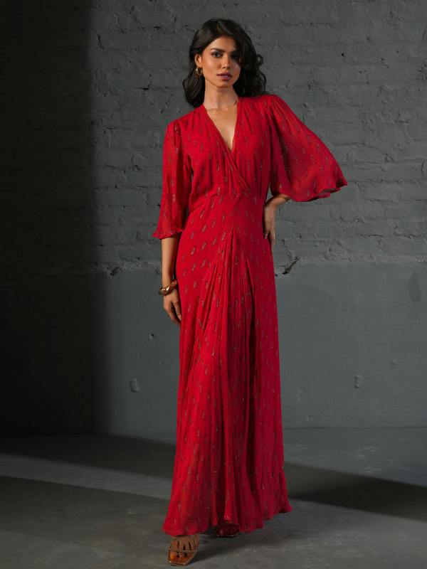 Rose & Nancy Talia Red Sparkle Maxi Dress