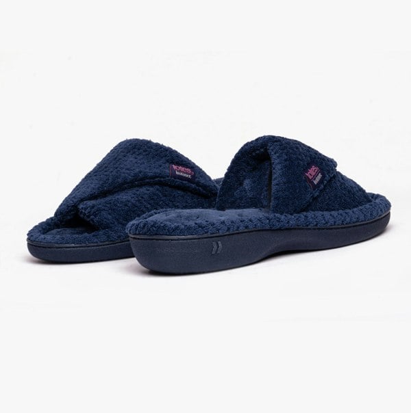 Totes Isotoner POPCORN TURNOVER OPEN TOE Womens Mule Slippers Navy