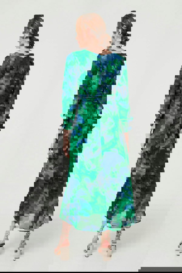 Green | Printed Long Sleeve Chiffon Midi Dress