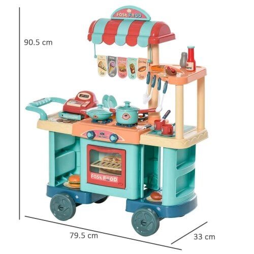 Bobobiy 50 Pcs Kids Kitchen Play set Fast Food Trolley Cart Pretend Playset Toys - Play Food Cashier Register Accessories Gift for Boys Girls Age 3-6
