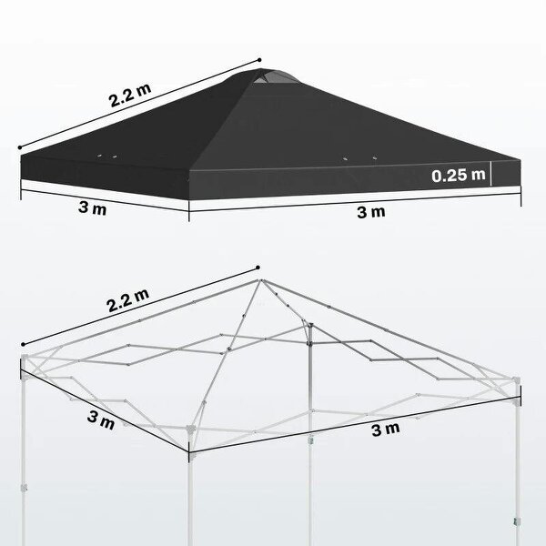 gazebo roof replacement UV50+ Waterproof Pop Up Canopy Cover with 8 Drainage Holes 3 x 3 m Black