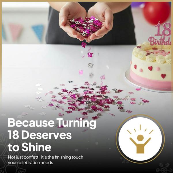 18th Birthday Pink and Silver Metallic Confetti Decoration Pack for Party Tables image 9