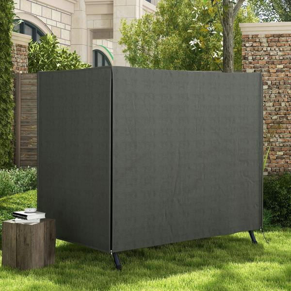 Dark grey outdoor swing chair protective cover, vertical side panels and bottom ties