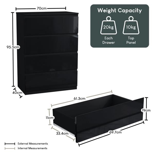 Vida Designs Glinton 4 Drawer Chest, Black