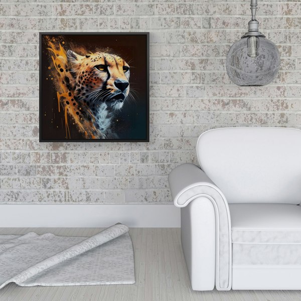 Warren Reed Cheetah Face Splash Art Dark Background Framed Canvas