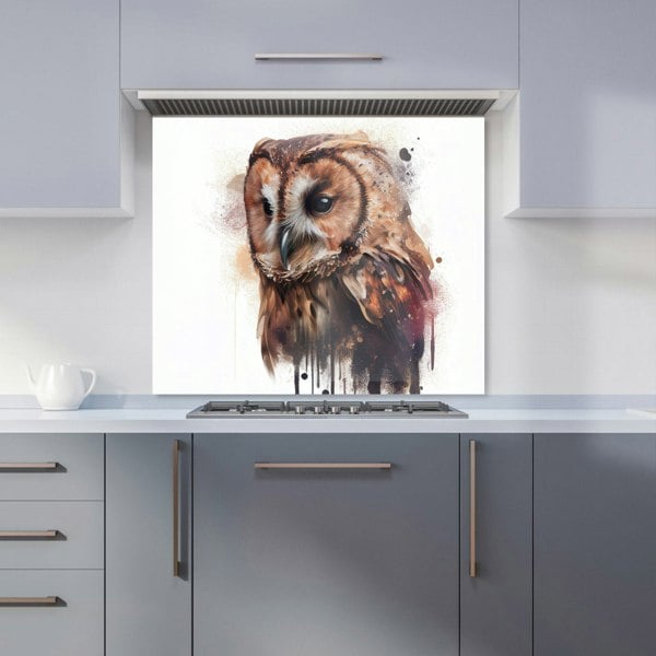 Warren Reed - Designer Tawny Owl Face Splashart Light Background Kitchen Splashback