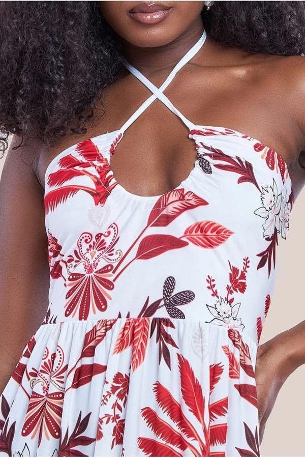 Printed Tie Back Maxi - Cream DR3663