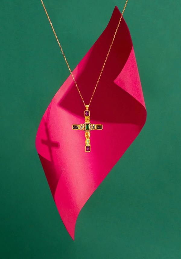 Latelita Maria Extra Large Gemstone Fashion Pendant Gold (Cross)
