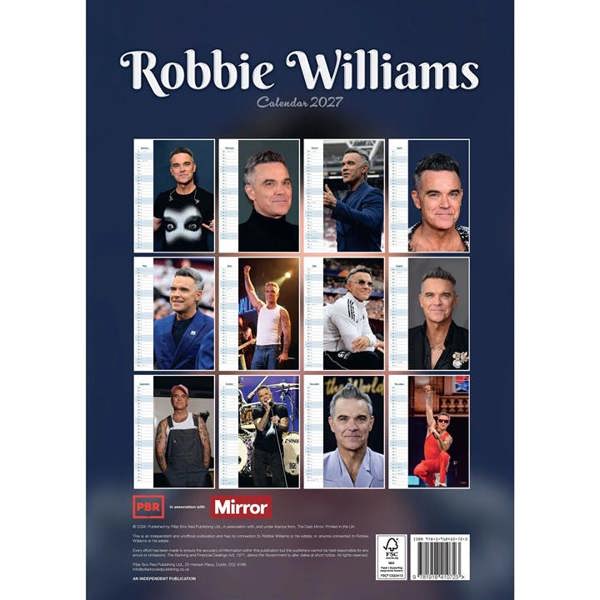 Robbie Williams A3 Calendar 2027, Wall Calendars, Month To View, Entertainment, Gift