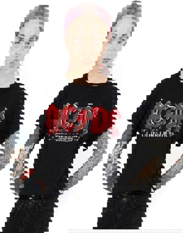 AC/DC Womens Black Logo Cropped Short Sleeved T-Shirt
