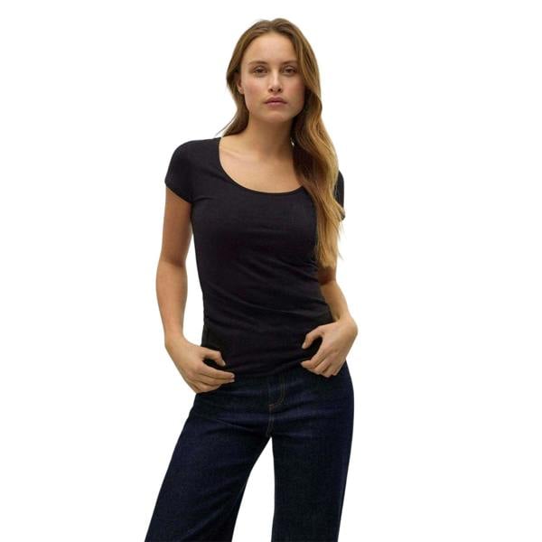 Vero Moda Womens/Ladies Plain Scoop Neck Regular T-Shirt - Black - 