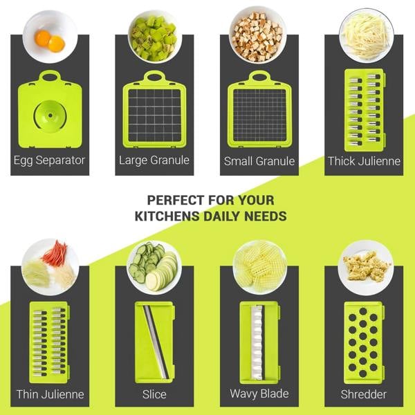 ADOV Vegetable Chopper, Multi-Function Mandoline Slicer with 7 Stainless Steel Blades, Container and Safety Guard