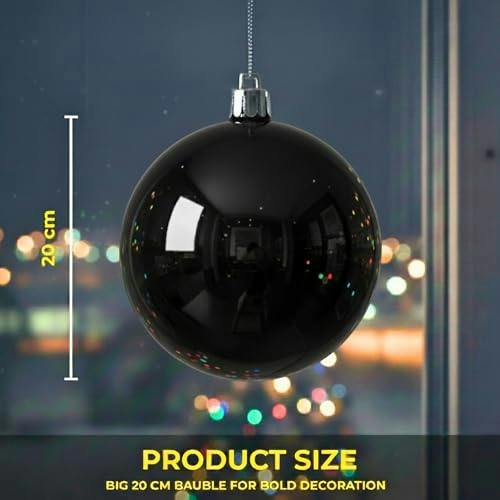 2cm Black Glossy Christmas Bauble for Tree, Mantelpiece and Festive Home Display image 7